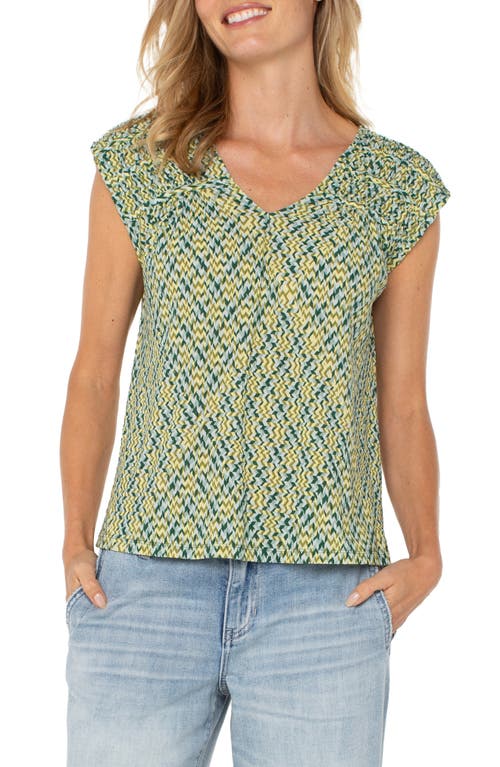 Liverpool Los Angeles Short Sleeve Back Tie Top In Green Chevron