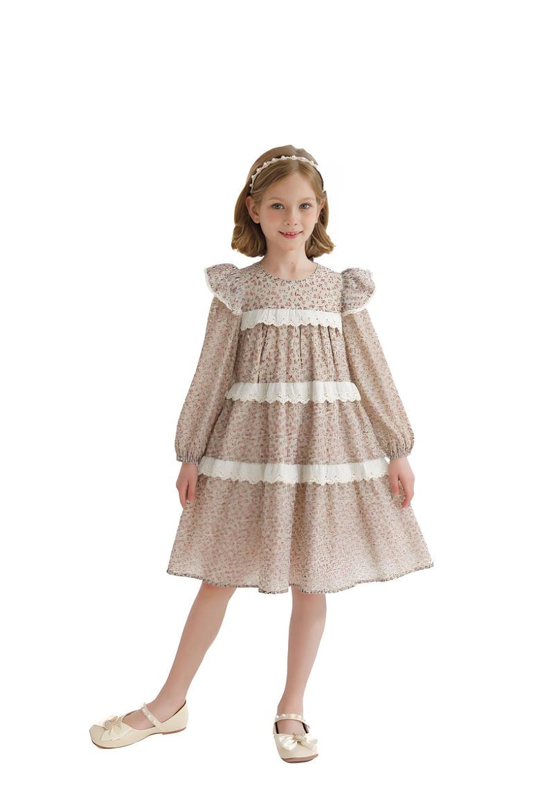 Floral Lace Tiered Dress, Alternate, color, Beige