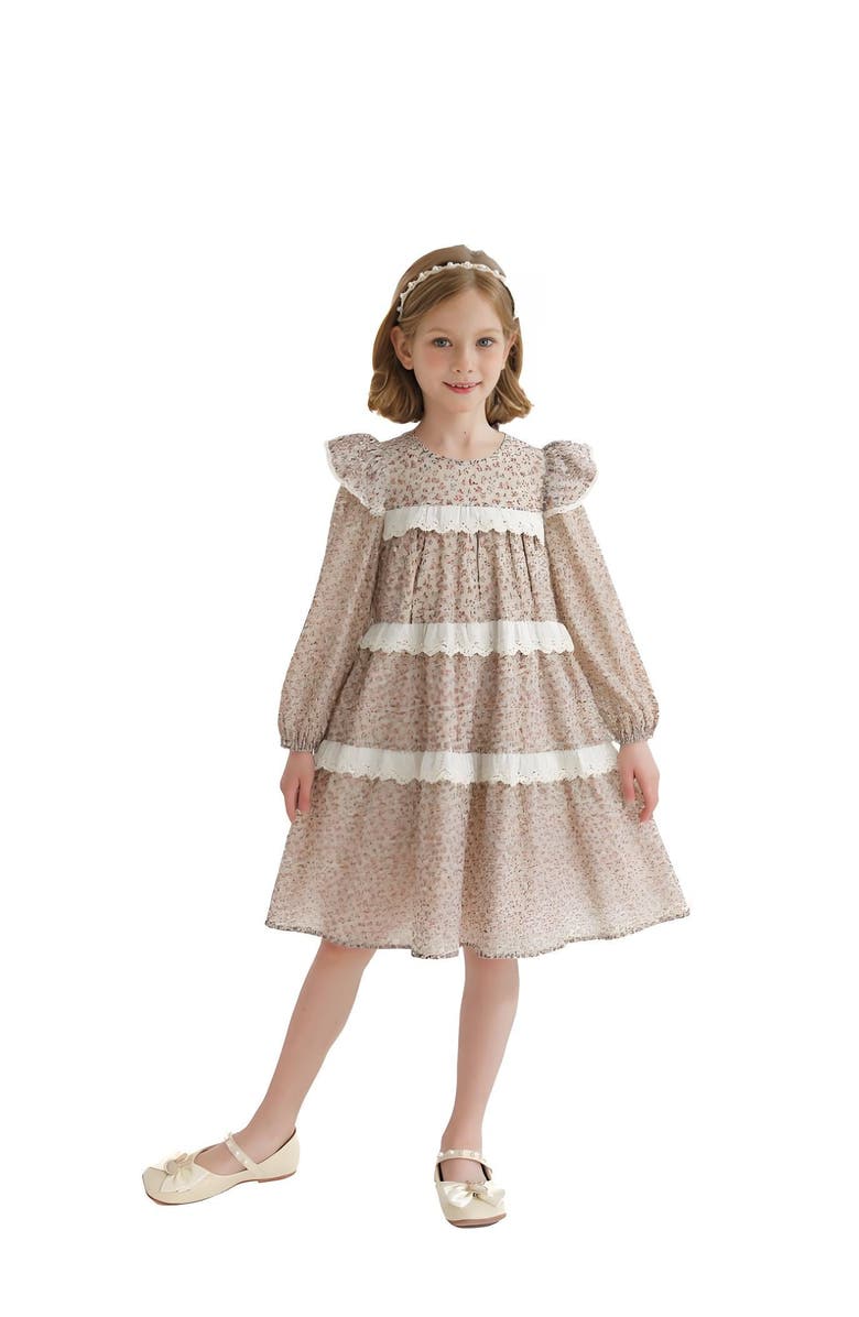 Sweet Cactus Floral Lace Tiered Dress, Alternate, color, Beige