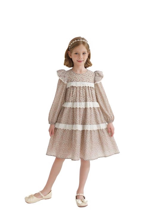 Sweet Cactus Floral Lace Tiered Dress In Neutral