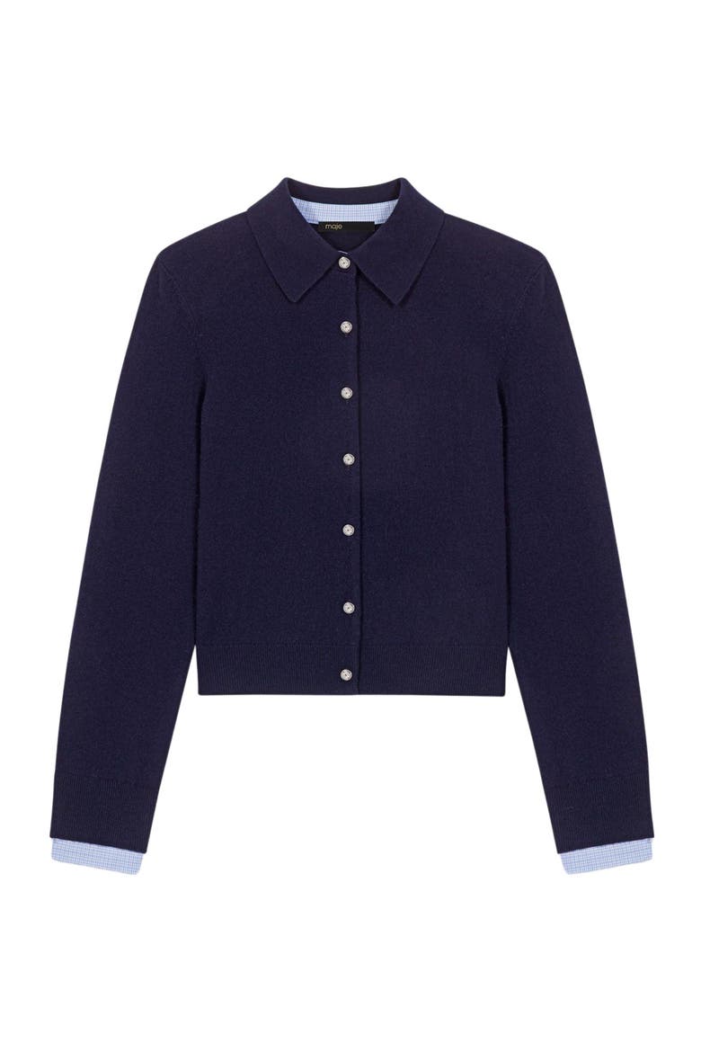 Polo cardigan with removable trims, Alternate, color, Navy