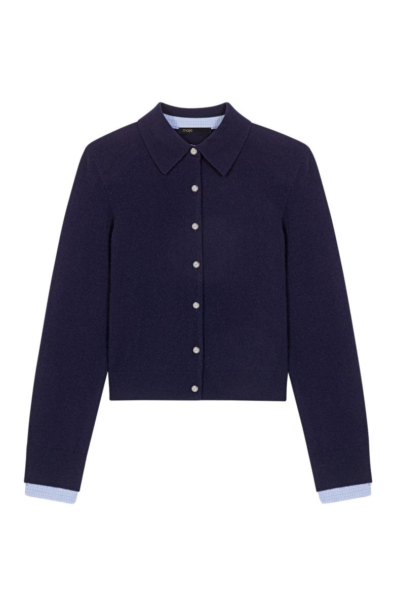 maje Polo cardigan with removable trims, Alternate, color, Navy