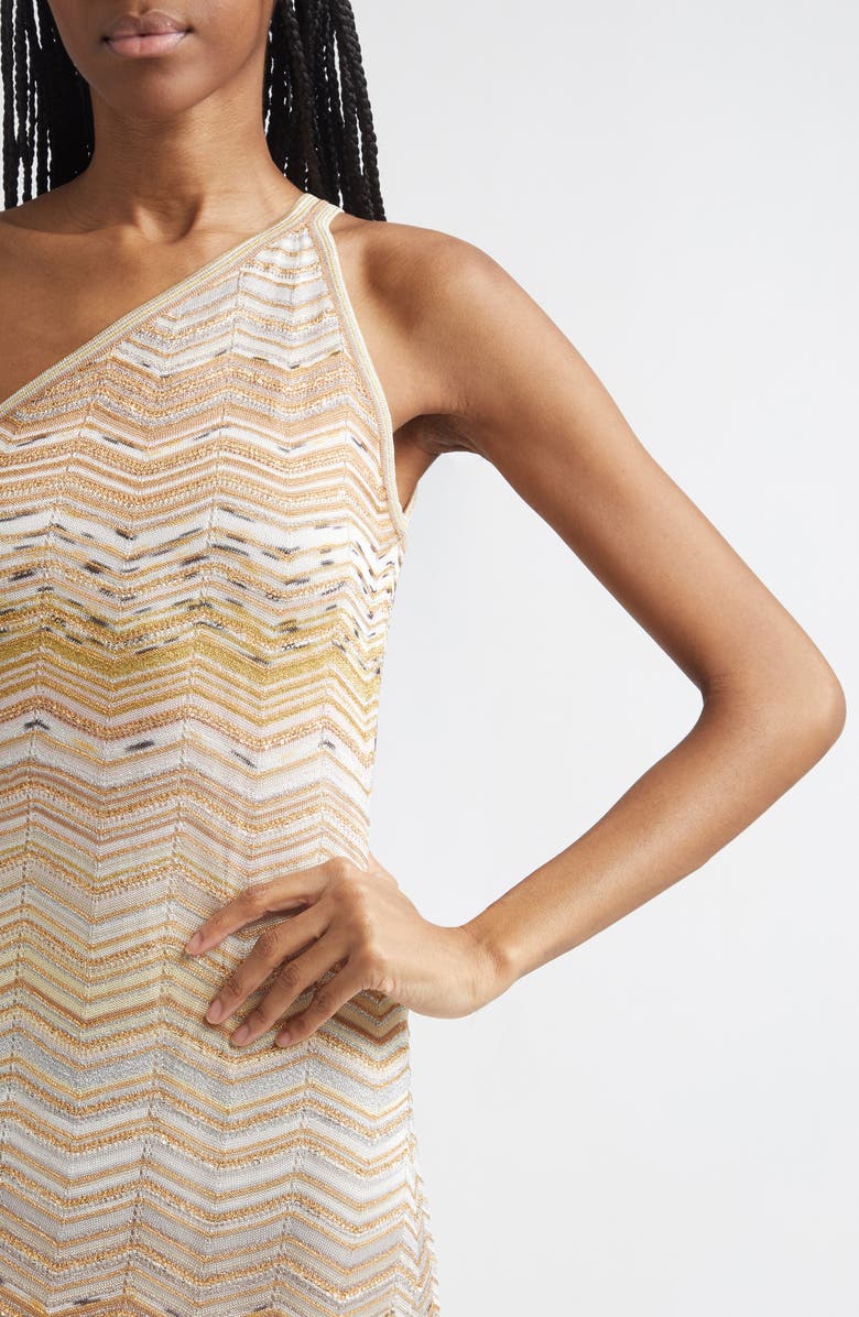 Missoni Zigzag One-Shoulder Column Gown, Alternate, color, Light Gold Tones