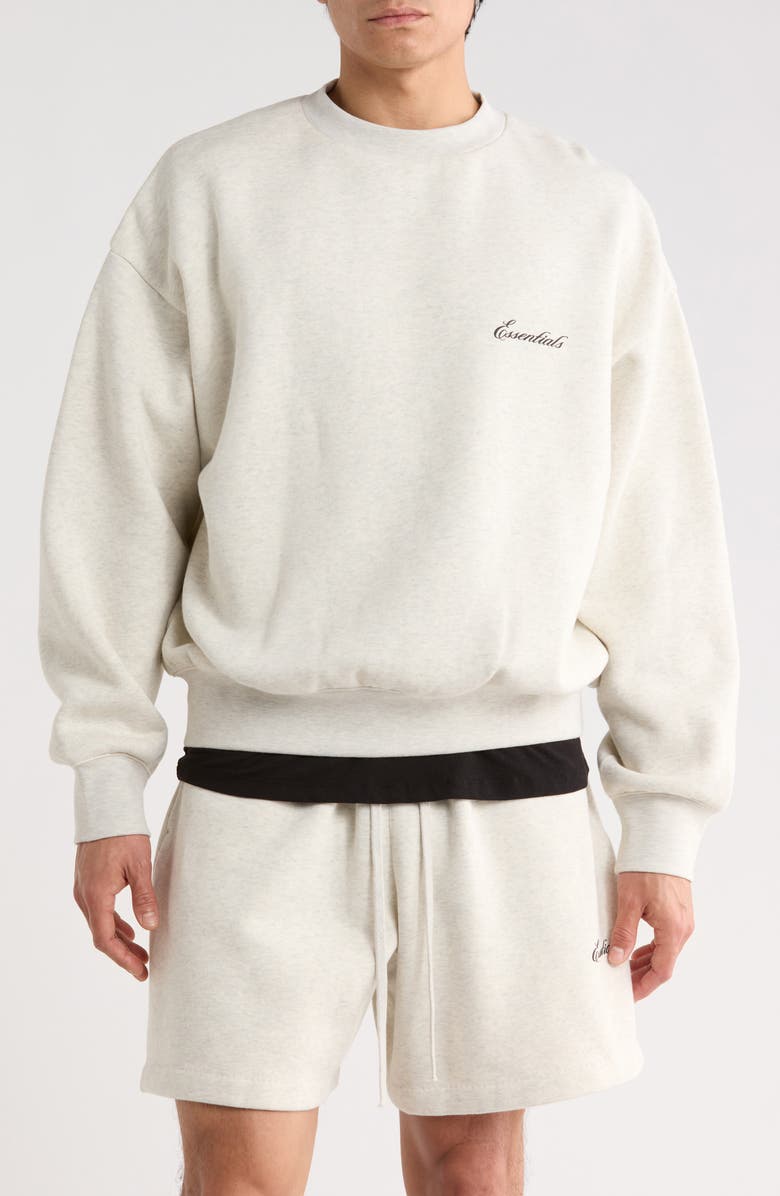 Fear of God Essentials Classic Logo Graphic Sweatshirt, Main, color, Oatmeal Heather