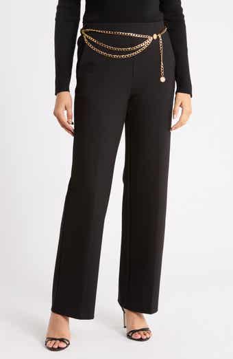 Wide Leg Ponte Pants with Chain Belt
