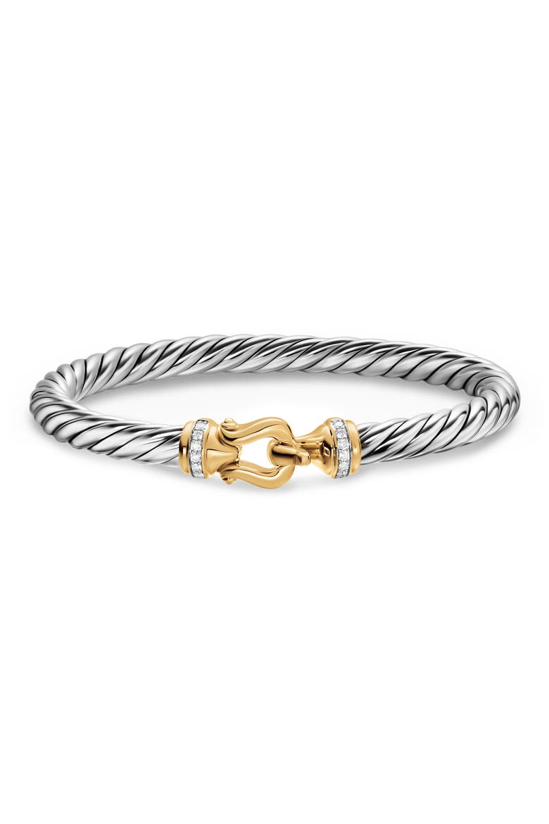 Cable Flex® Sterling Silver with 14K Yellow Gold & Diamonds Buckle Bracelet, 6mm, Alternate, color, SILVER PAVE