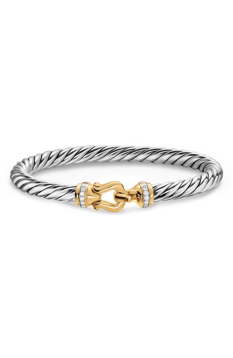 David Yurman Cable Flex<sup>®</sup> Sterling Silver with 14K Yellow Gold & Diamonds Buckle Bracelet, 6mm, Alternate, color, Silver Pave