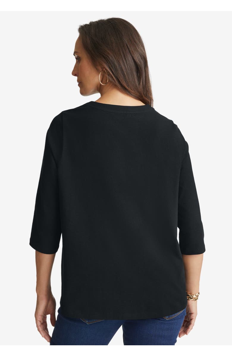 Jessica London Stretch Cotton Henley Top, Alternate, color, Green Feather