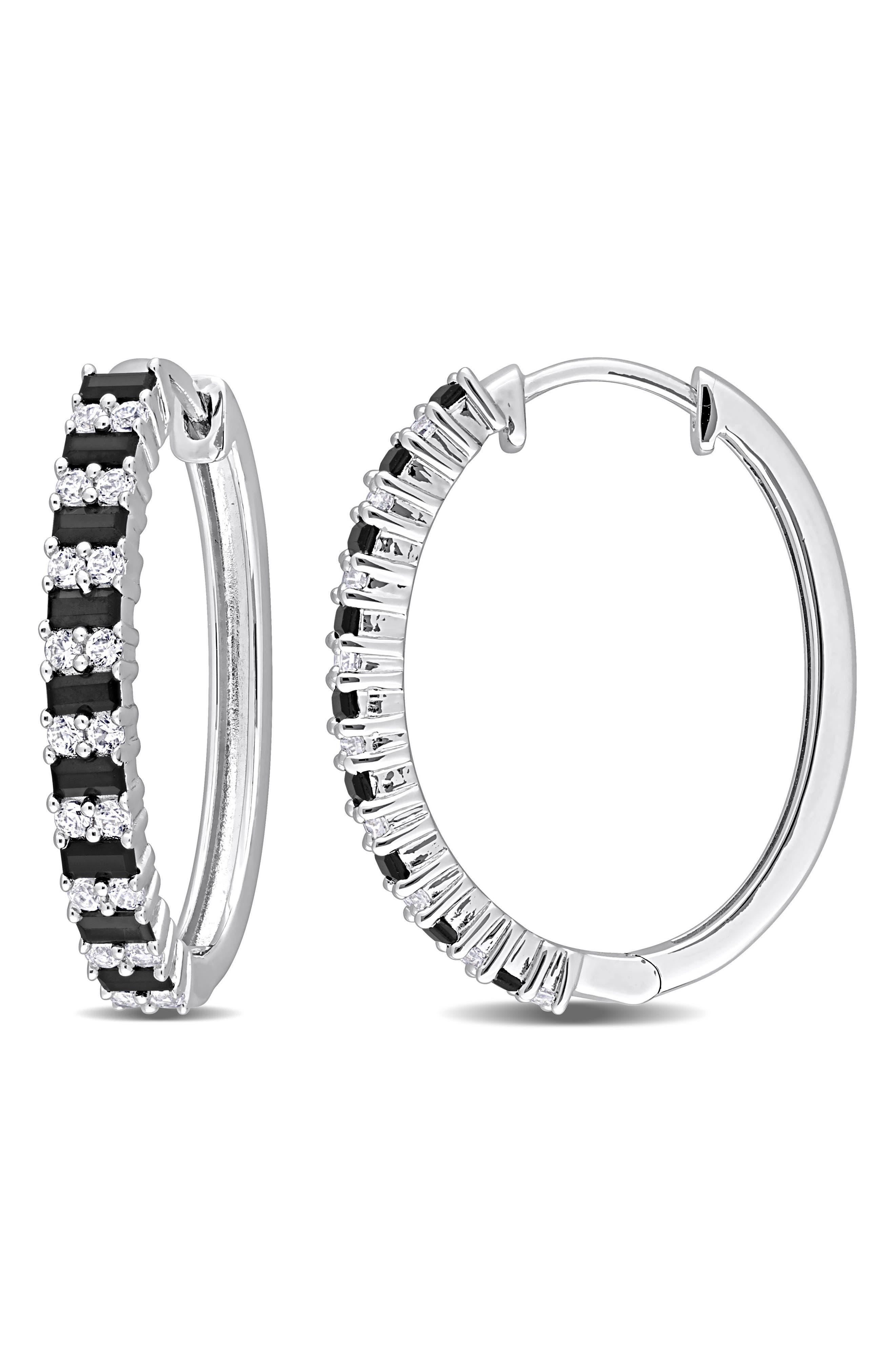 Sterling Silver Created Black Spinel & White Sapphire Earrings
