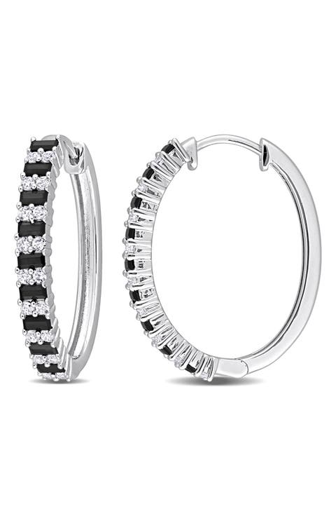 Sterling Silver Created Black Spinel & White Sapphire Earrings