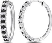 DELMAR Sterling Silver Created Black Spinel & White Sapphire Earrings