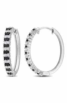 DELMAR Sterling Silver Created Black Spinel & White Sapphire Earrings