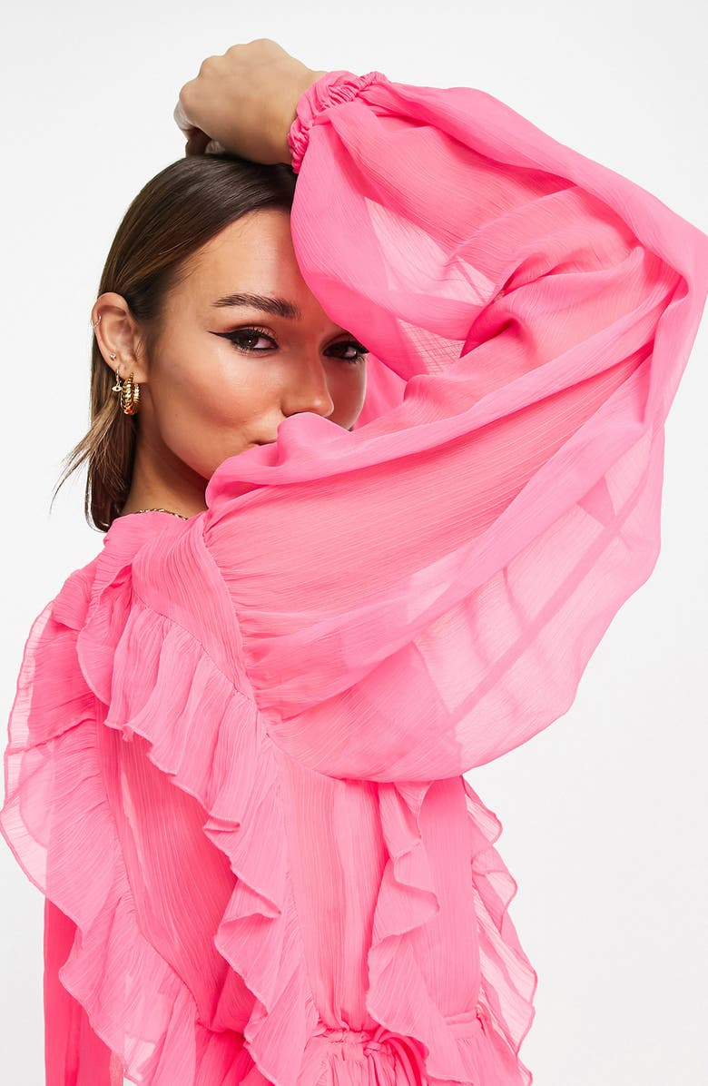 ASOS DESIGN Ruffle Detail Long Sleeve Maxi Dress, Alternate, color,