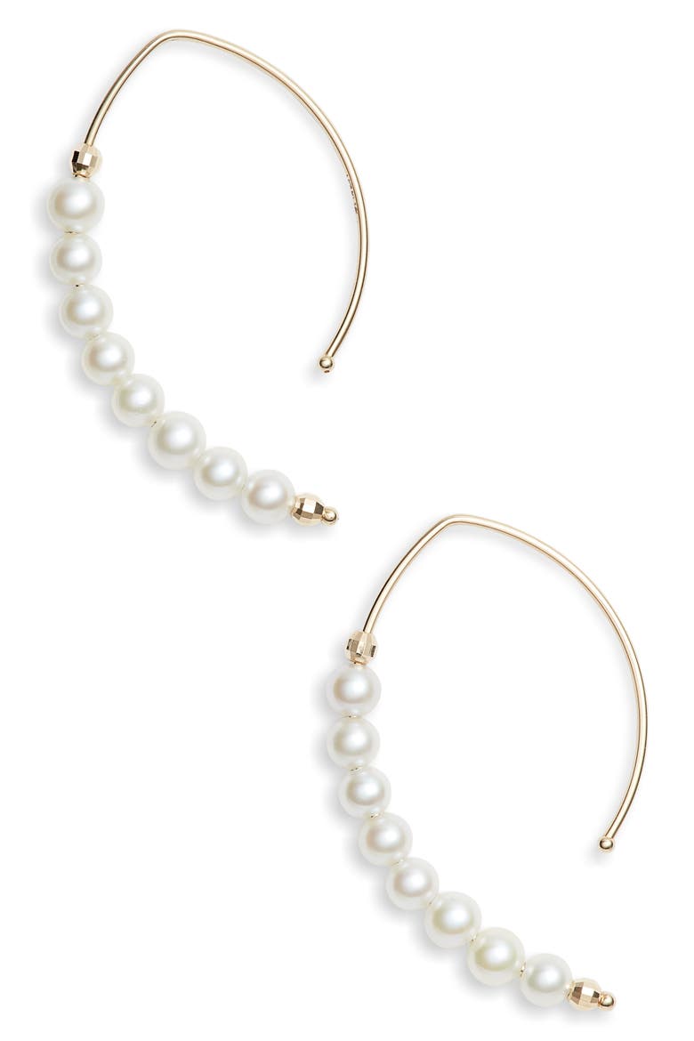 Pearl Marquis Hoop Earrings, Main, color, GOLD/ PEARL