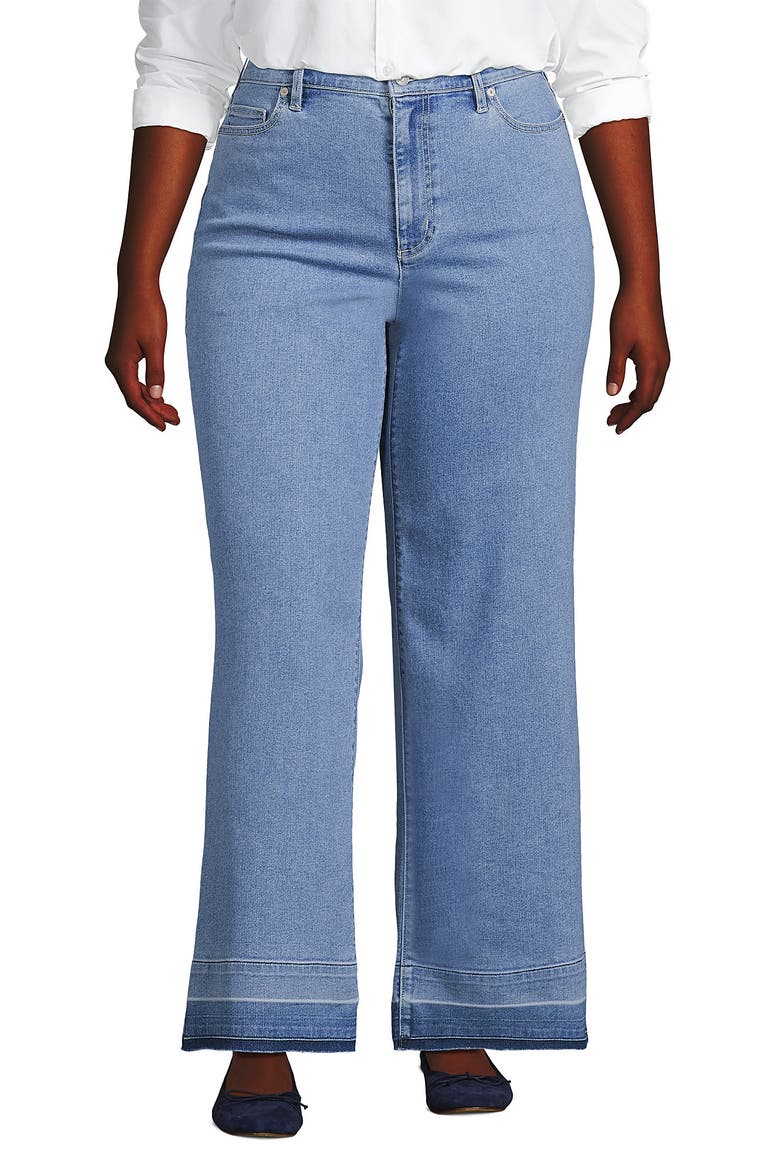 Plus Size Recycled High Rise Wide Leg Denim Jeans, Main, color, Hutton Blue Wash Released Hem