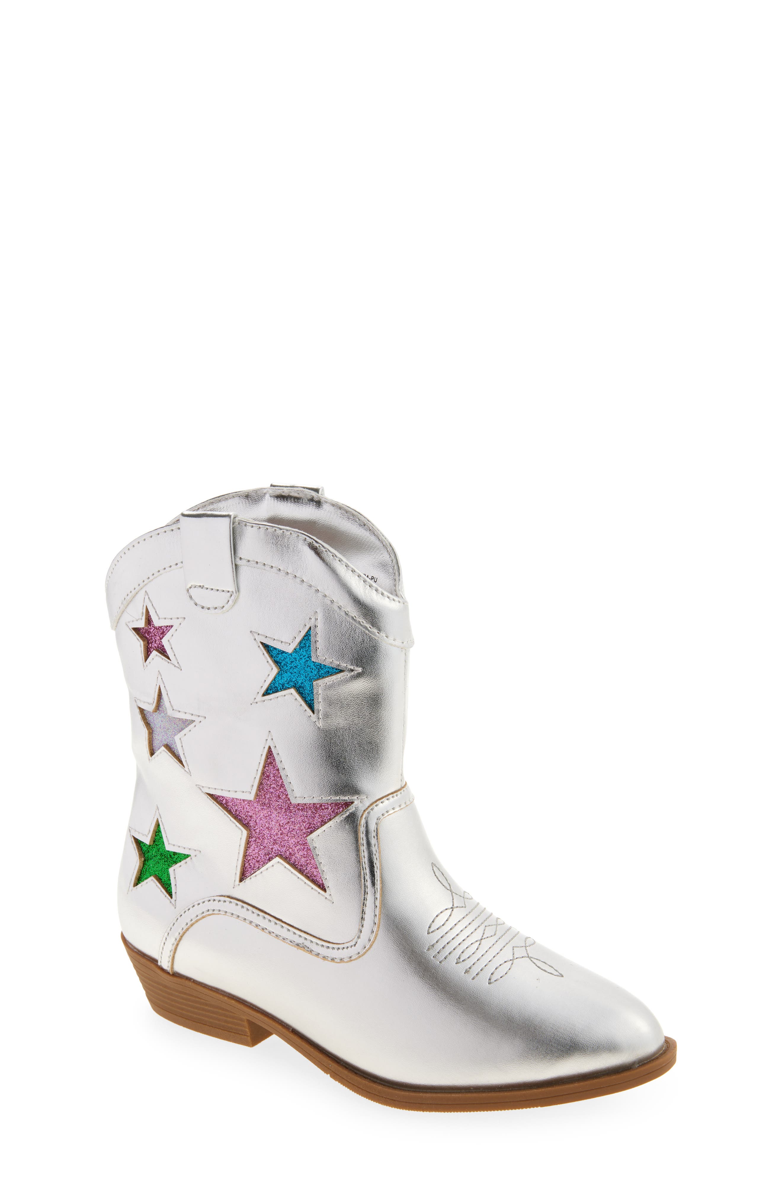 Tucker + Tate Kids' Corra Star Western Boot, Main, color, Silver Metallic