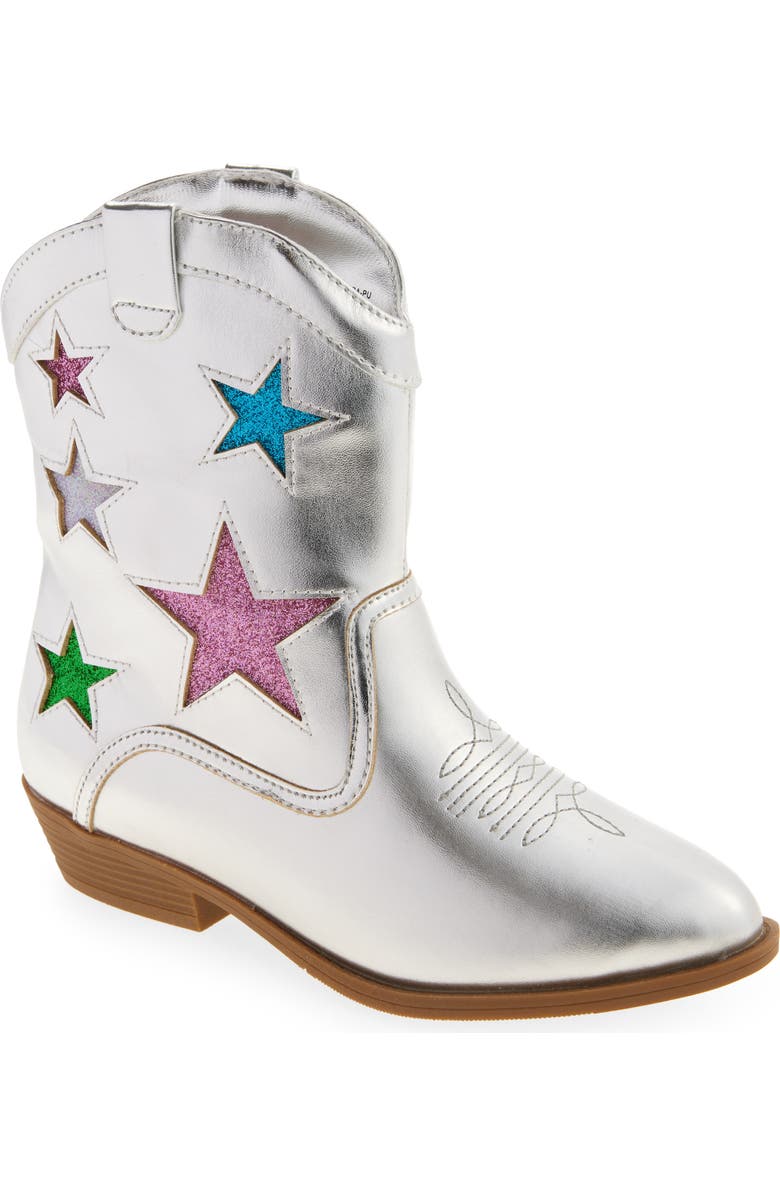 Tucker + Tate Kids' Corra Star Western Boot, Main, color, Silver Metallic
