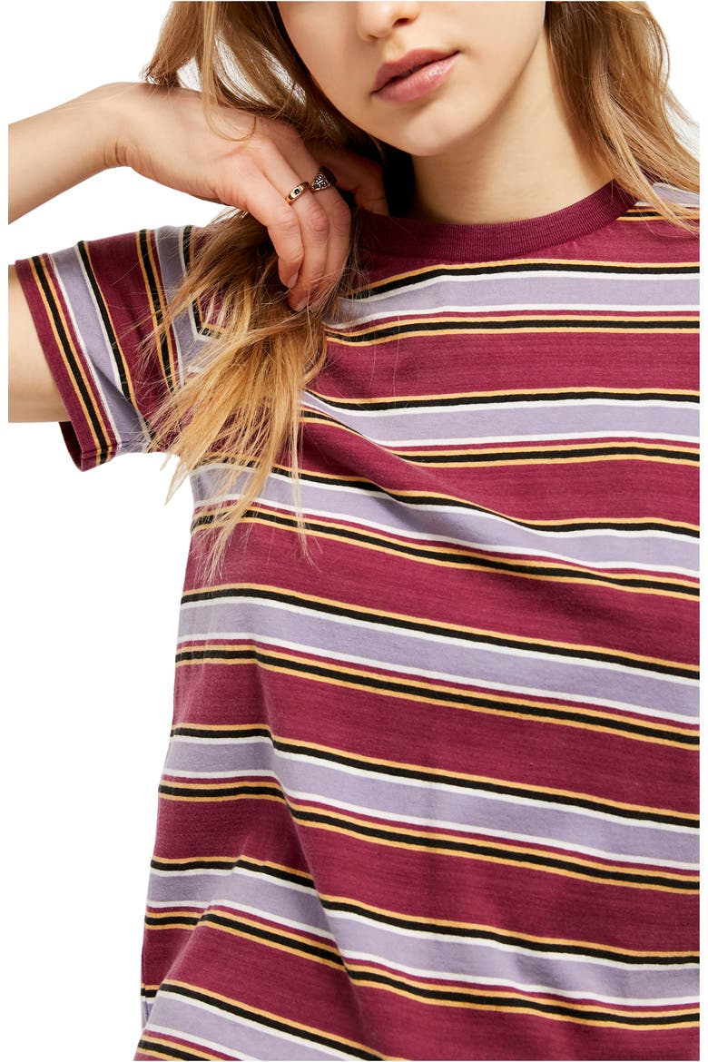 Urban Outfitters Stripe Boyfriend T-Shirt, Alternate, color, BURGUNDY