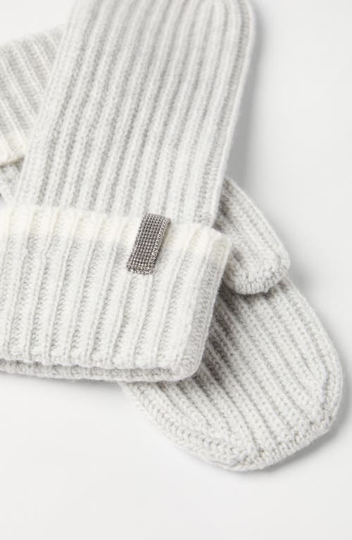 Brunello Cucinelli Knit Mittens With Monili In Fog