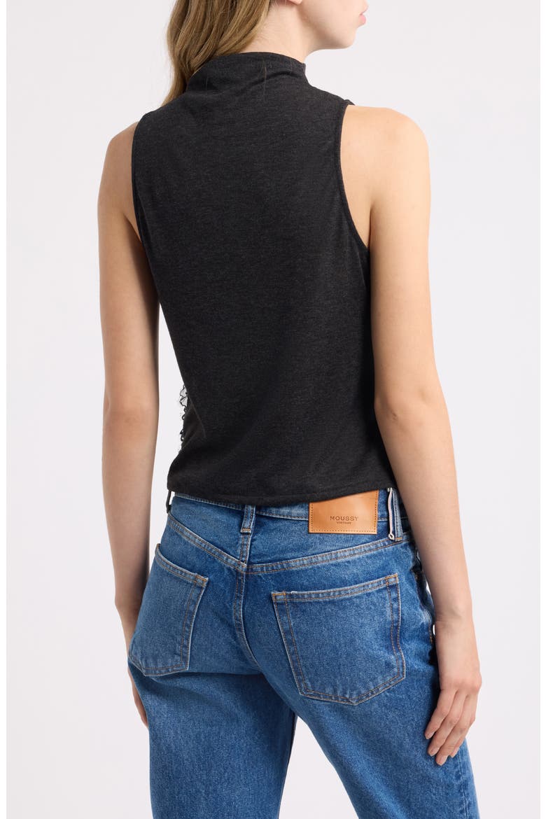 Mock Neck Sleeveless Top with Lace Inset, Alternate, color, CHARCOAL