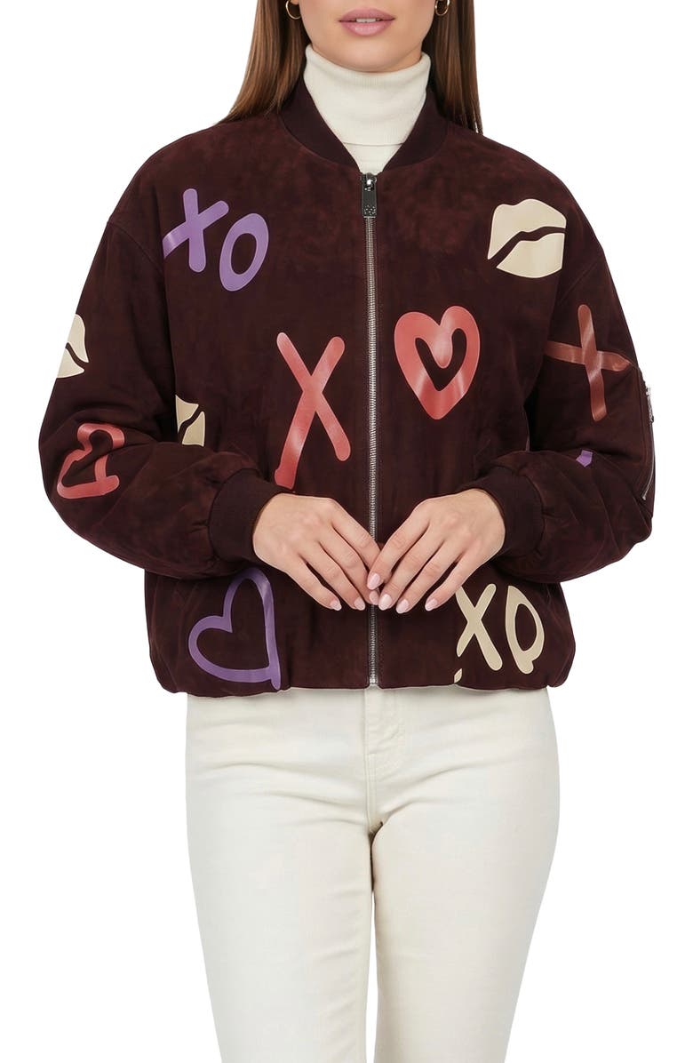 GORSKI Genuine Metis Suede Bomber Zip Jacket, Alternate, color, Burgundy/Xo Multi