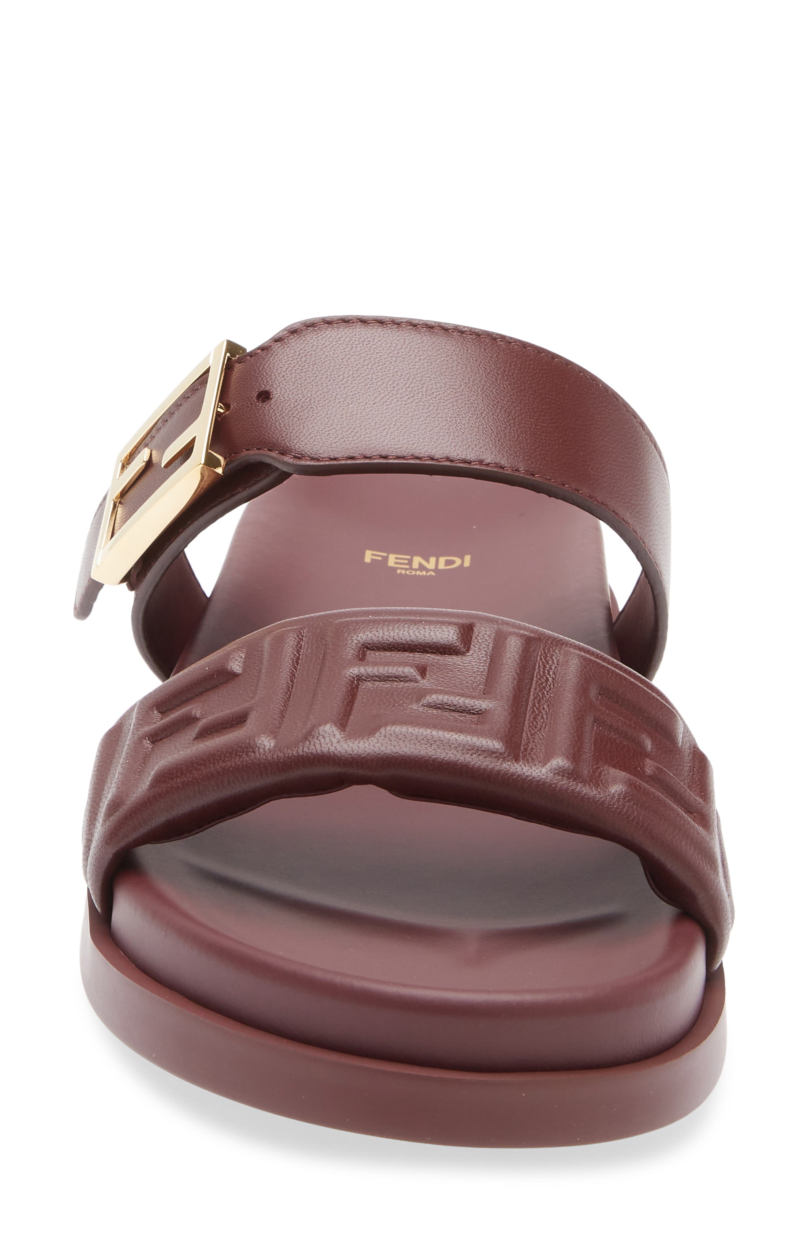 Fendi Feel FF Double Band Sandal, Alternate, color, Burgundy