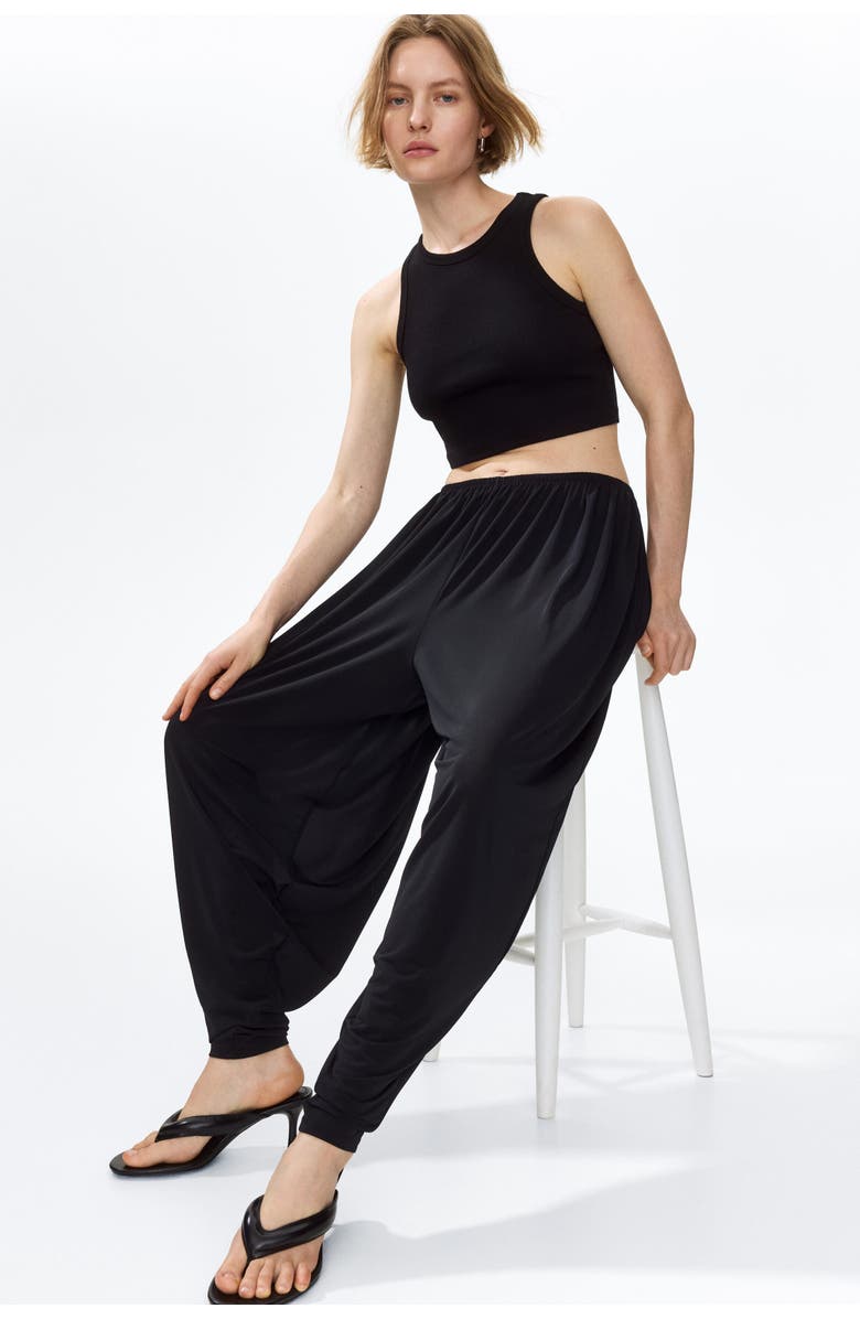 H&M Jersey Barrel Trousers, Alternate, color, Black