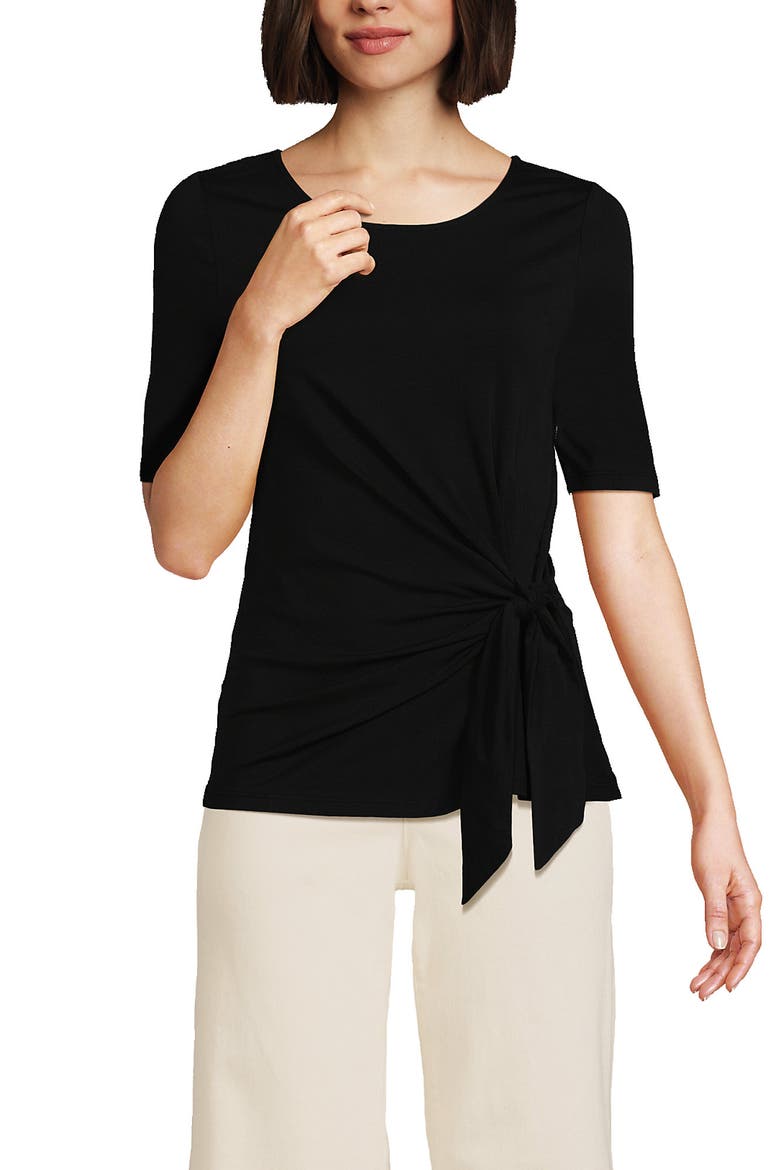 Lightweight Jersey Tie Front Top, Alternate, color, Black