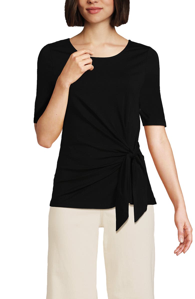 Lands' End Lightweight Jersey Tie Front Top, Alternate, color, Black
