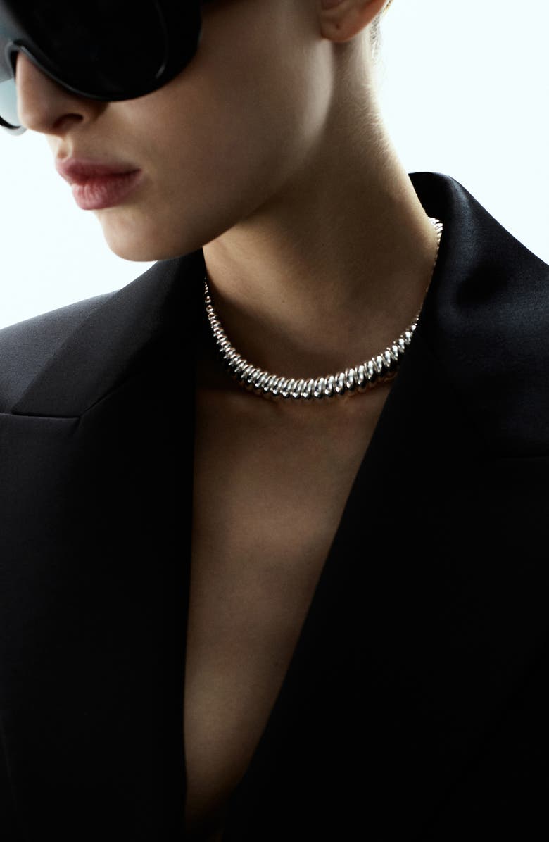 MANGO x Kaia Gerber Embossed Necklace, Alternate, color, Silver