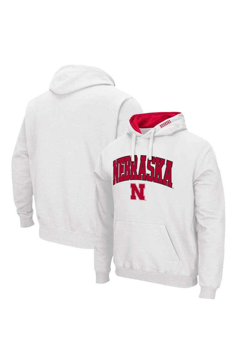 COLOSSEUM Men's Colosseum White Nebraska Huskers Arch & Logo 3.0 Pullover Hoodie, Main, color, White