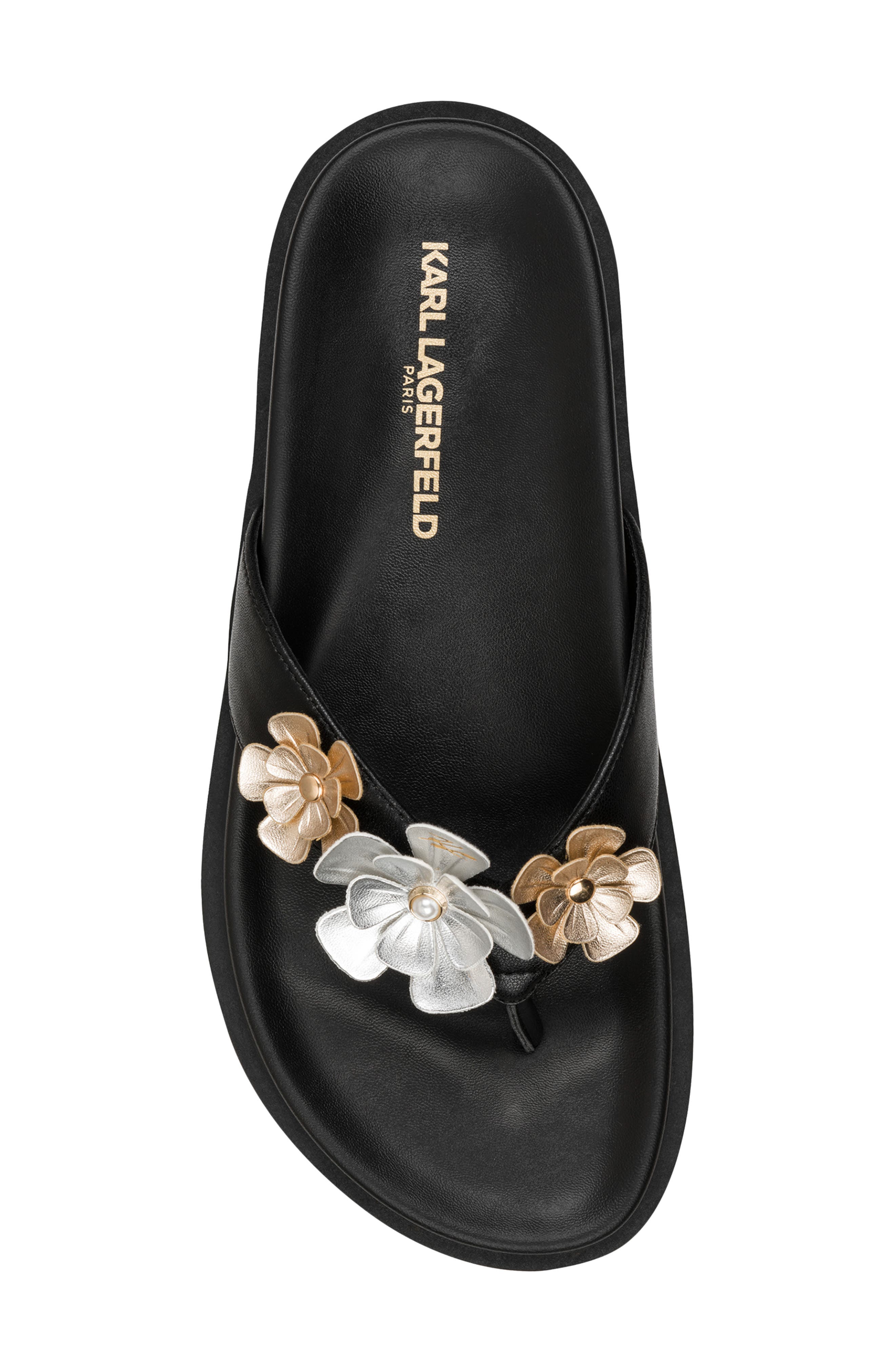 KARL LAGERFELD PARIS Hayze Fleur Flip Flop, Alternate, color, Black