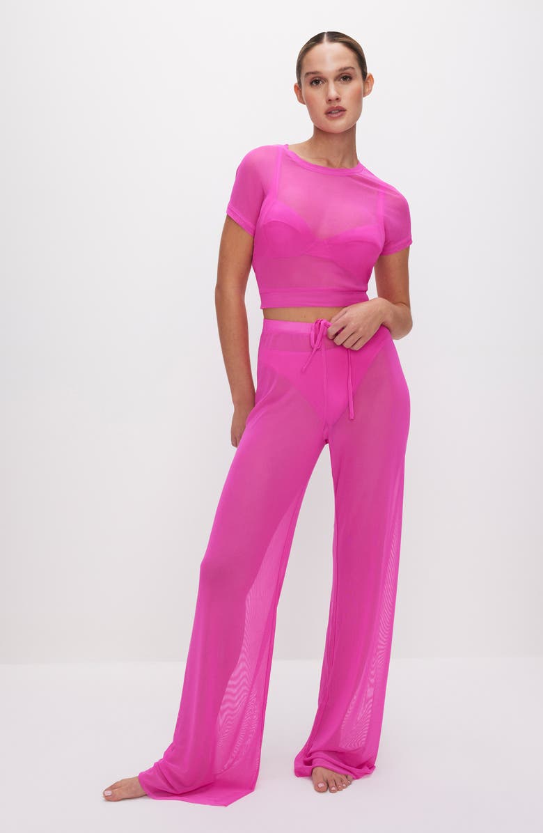 Good American Mesh Cover-Up Pants, Alternate, color, Pink Glow002