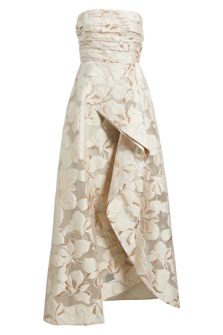 Metallic Floral Jacquard Strapless Gown, Alternate, color, PEARL