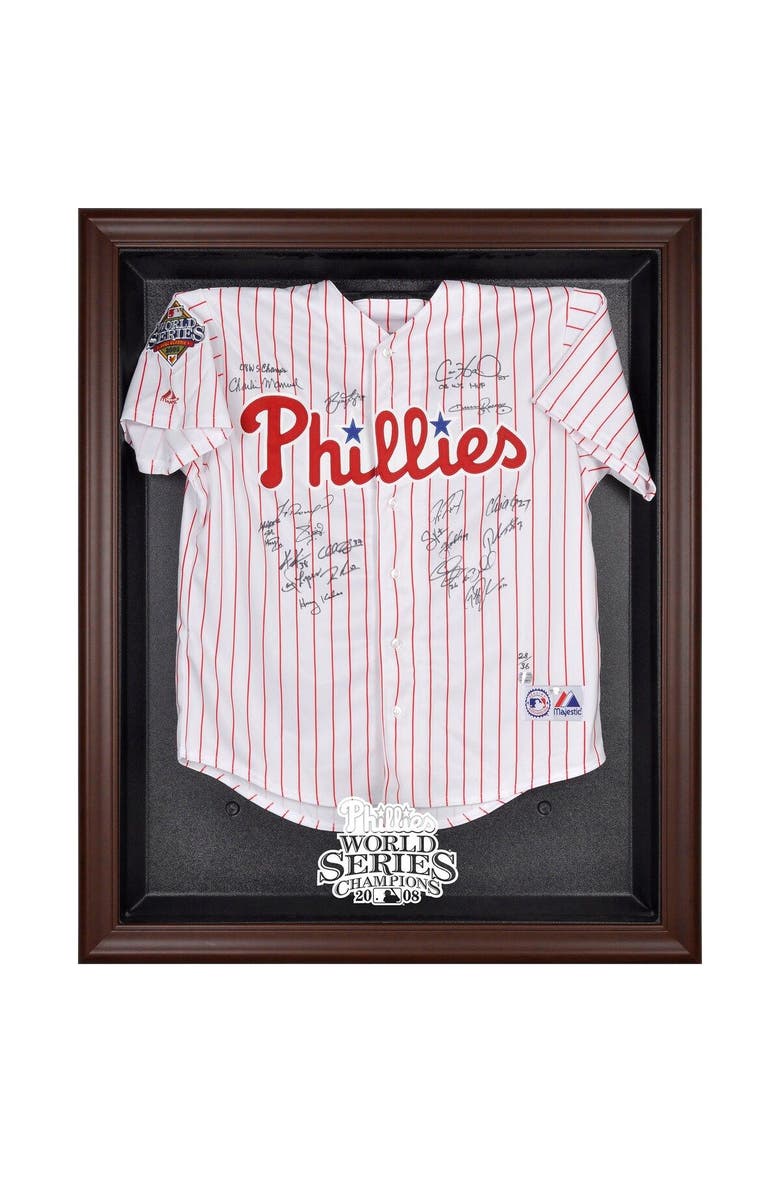 FANATICS AUTHENTIC Philadelphia Phillies 2008 World Series Champions Brown Framed Logo Jersey Display Case, Main, color, 