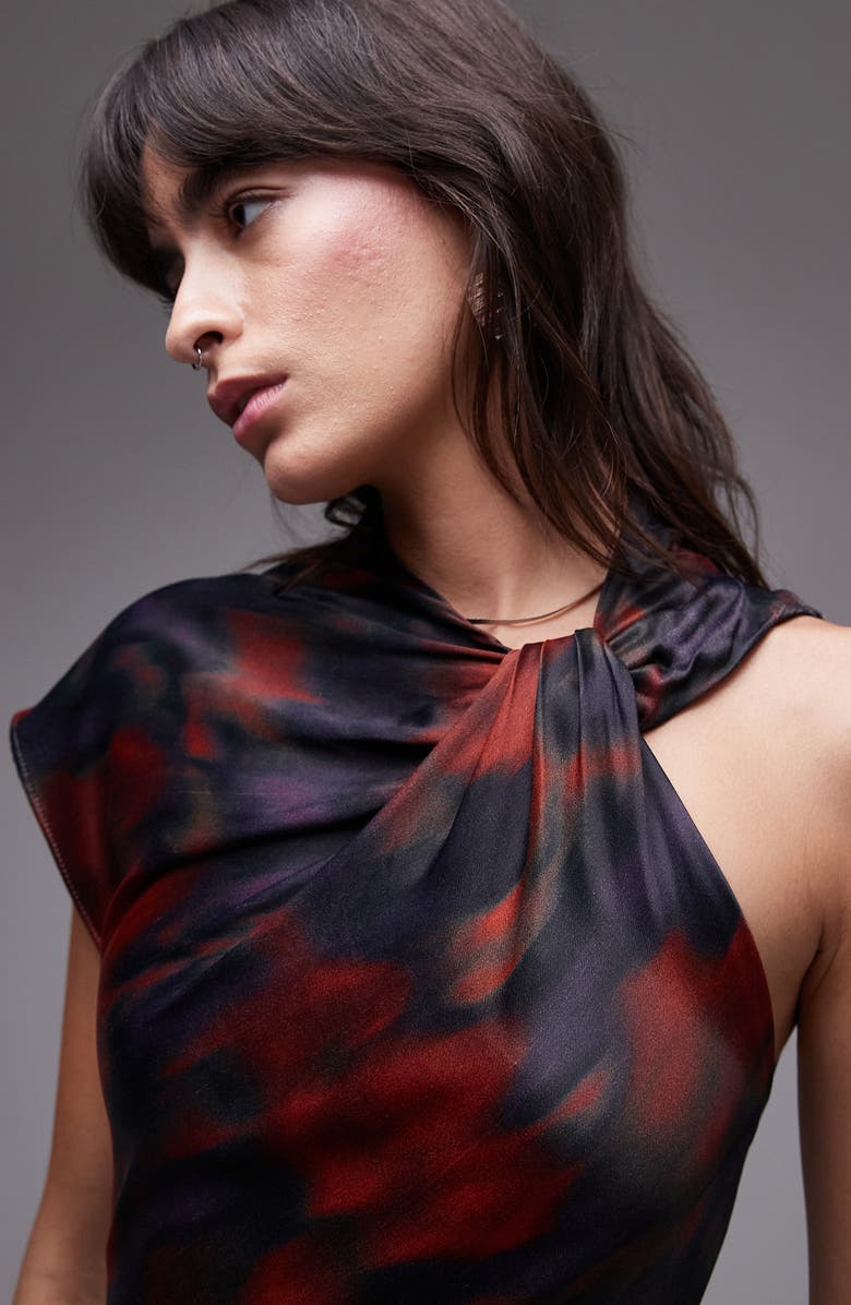 Topshop Print Knot Detal One-Shoulder Maxi Dress, Alternate, color, 