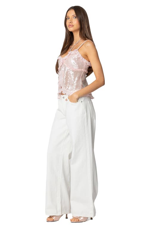 Edikted Sequin Ruffle Split Front Camisole In Light-pink