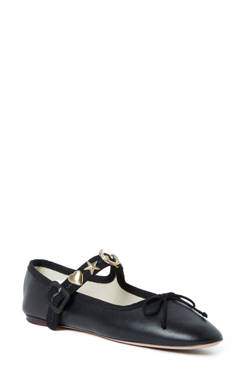 Loeffler Randall Chiara Leather Mary Jane Flats In Black/gold