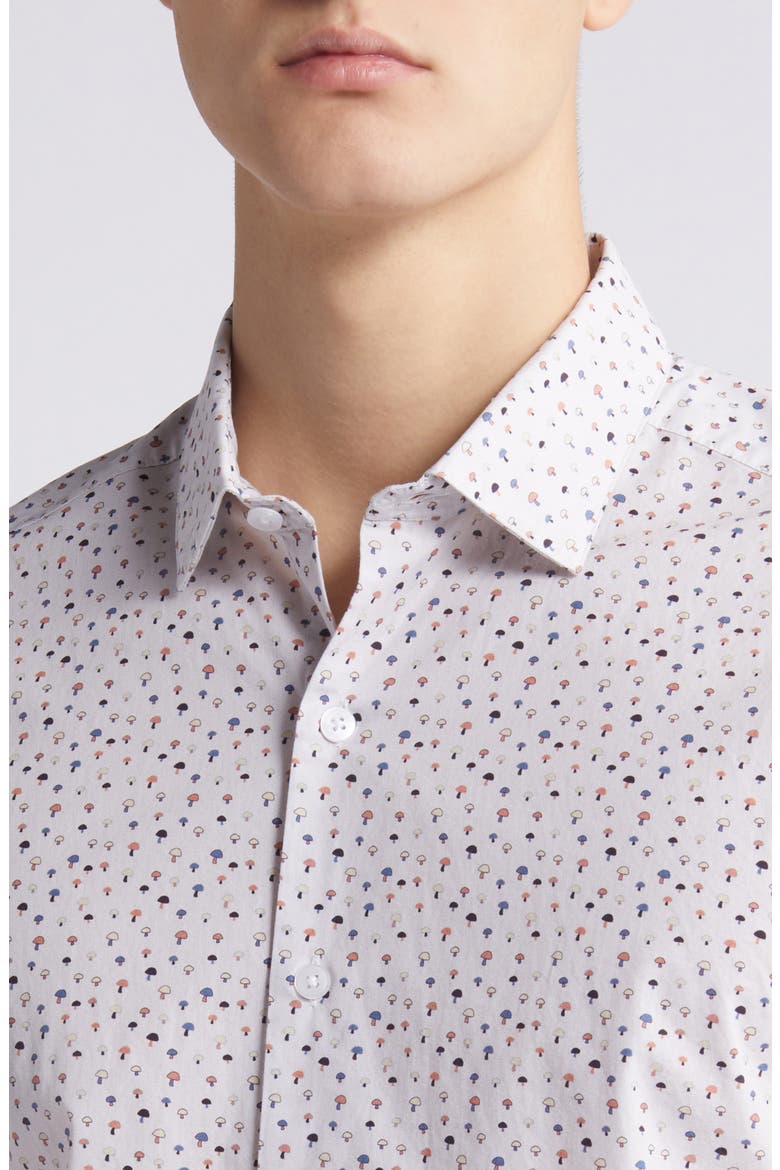 Stonefield Mushroom Print Short Sleeve Button-Up Shirt, Alternate, color, BEIGE