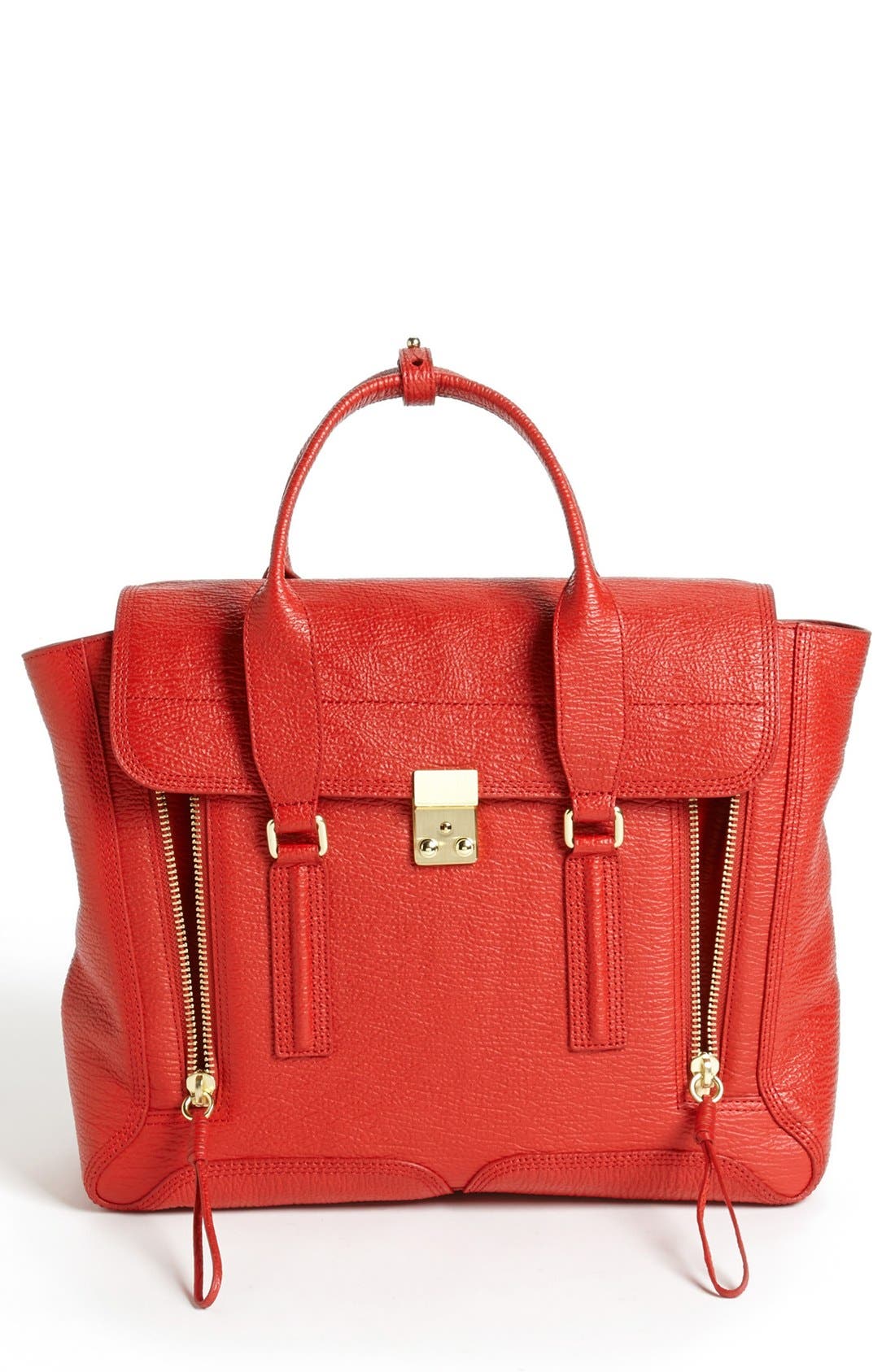'Pashli' Shark Embossed Leather Satchel, Main, color, RED