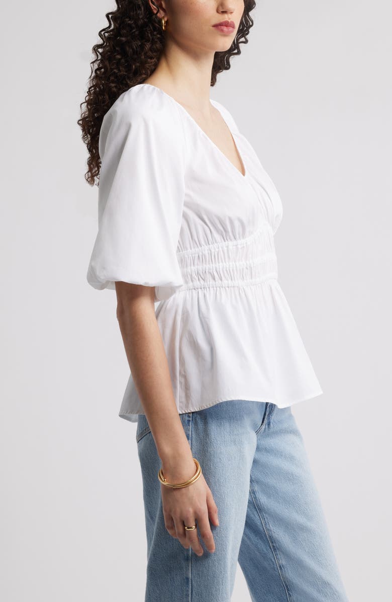 Nordstrom Puff Sleeve Cotton Poplin Shirt, Alternate, color, White