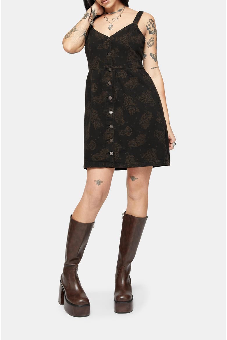 Hexborn Baba Yaga Denim Mini Dress, Main, color, Black