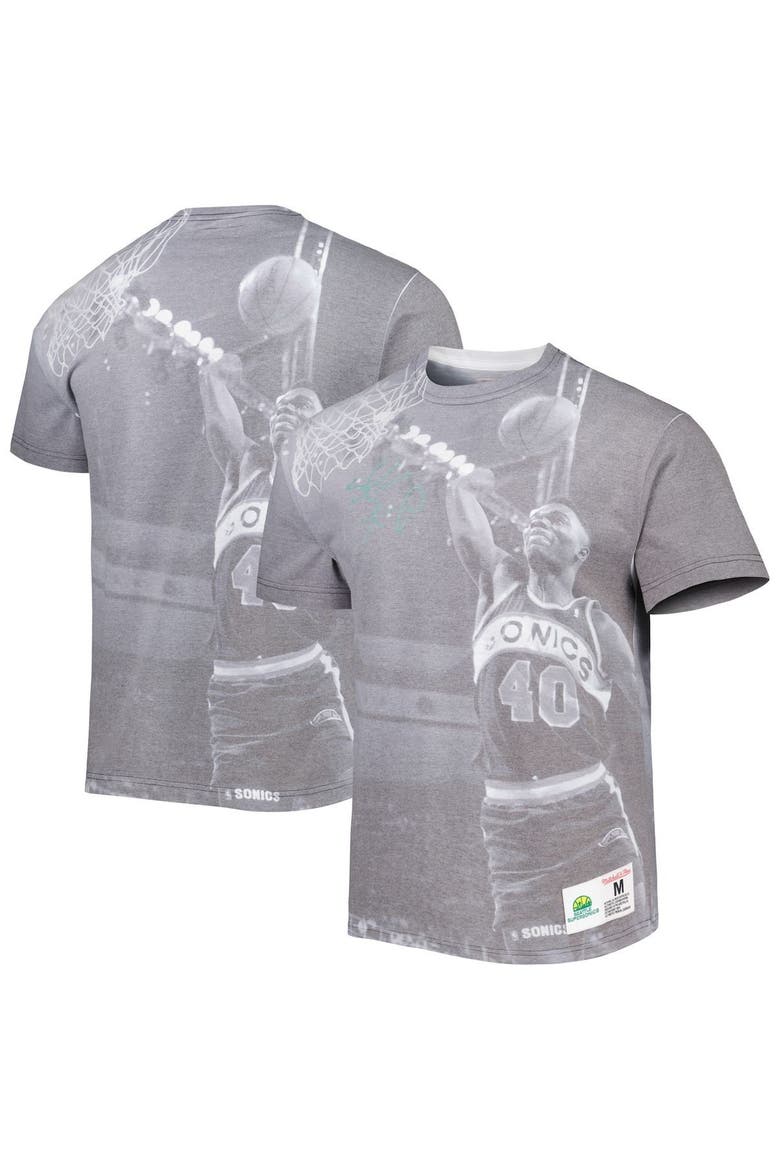 Men's Mitchell & Ness Shawn Kemp Heather Gray Seattle SuperSonics Above The Rim T-Shirt, Main, color, Gray