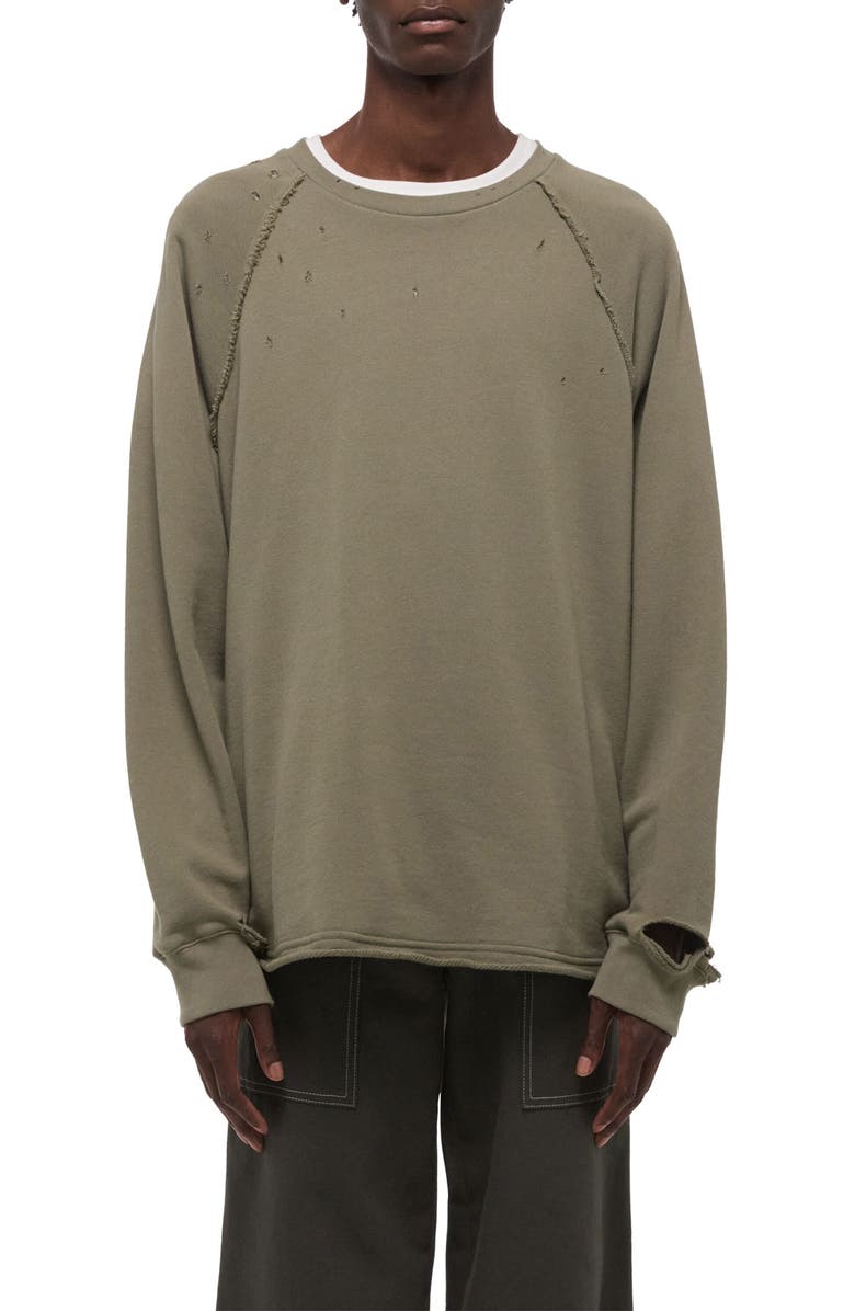 Helmut Lang Distressed Crewneck Sweatshirt, Main, color, Sage Dust