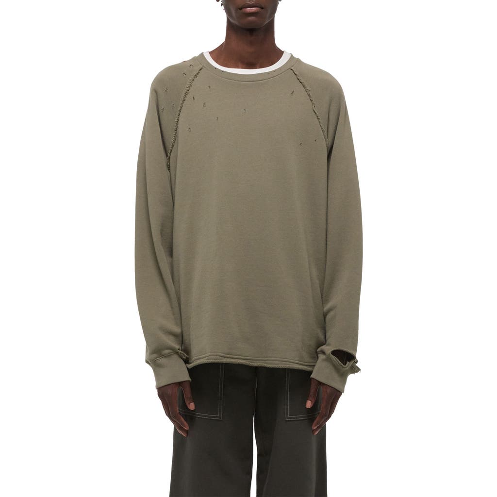 Helmut Lang Distressed Crewneck Sweatshirt In Green