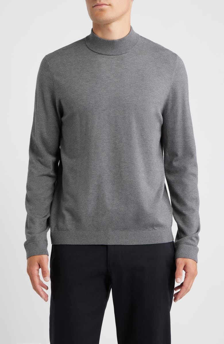 Open Edit Solid Mock Neck Sweater, Main, color, Grey Dark Steel Heather