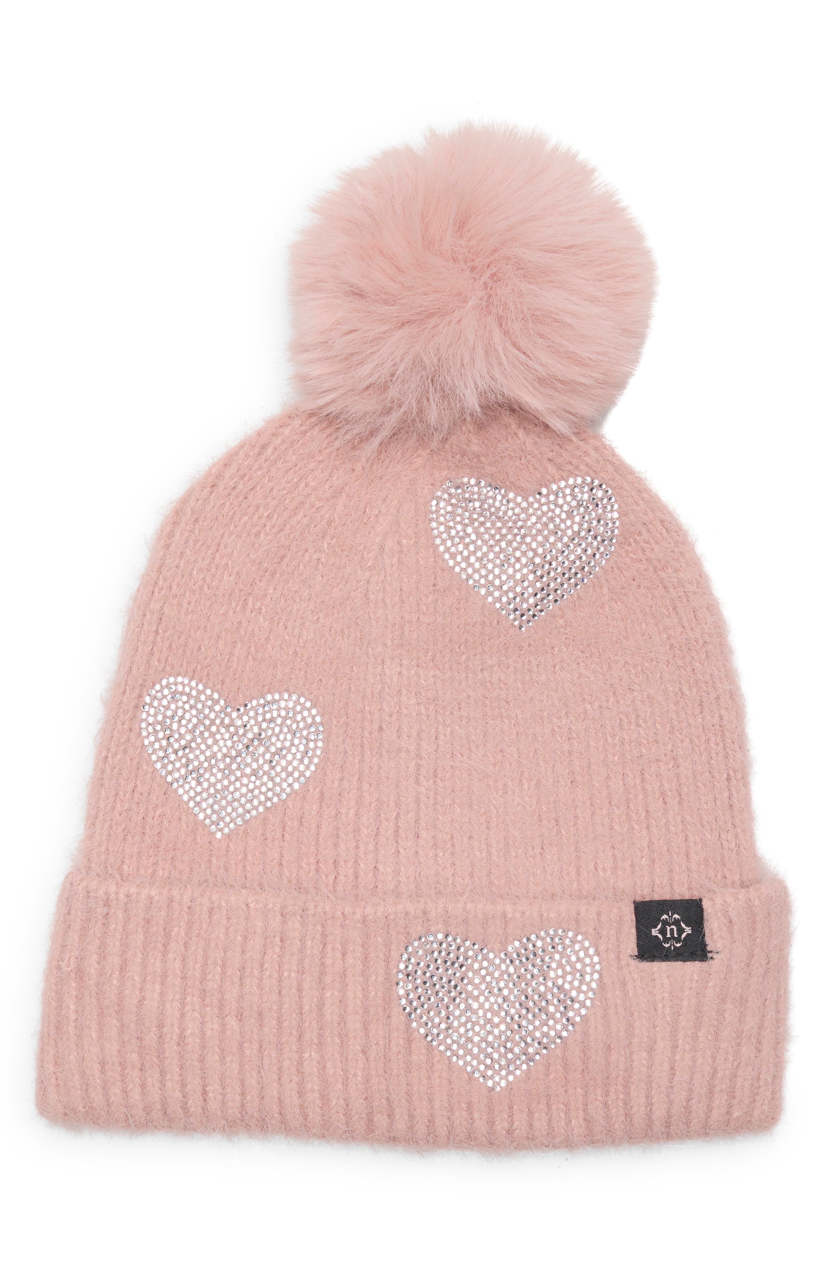 Heart Appliqué Pompom Beanie