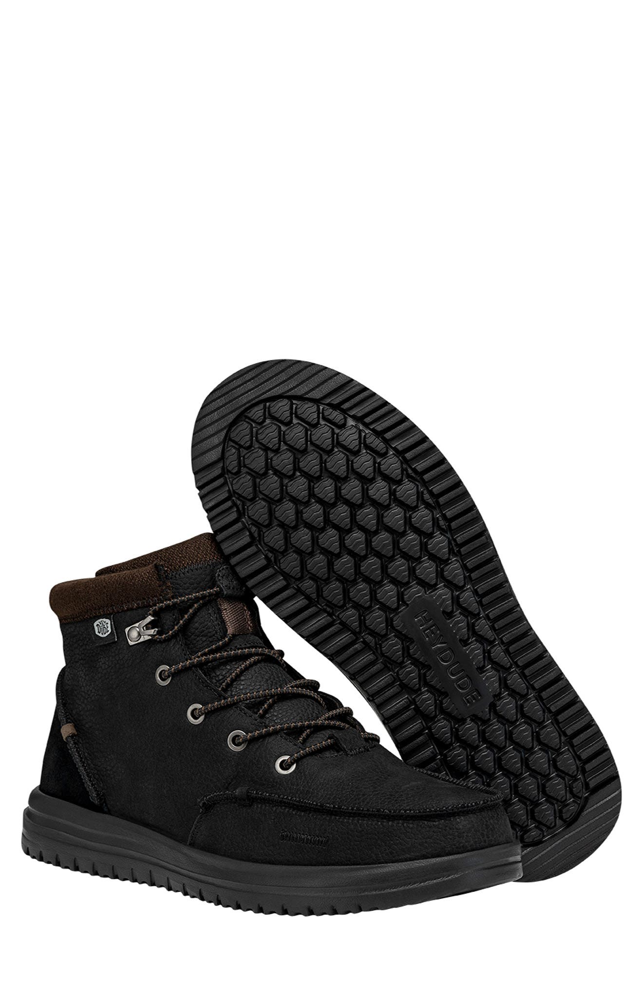 Hey Dude Bradley Water Repellent Leather Boot, Alternate, color, Black