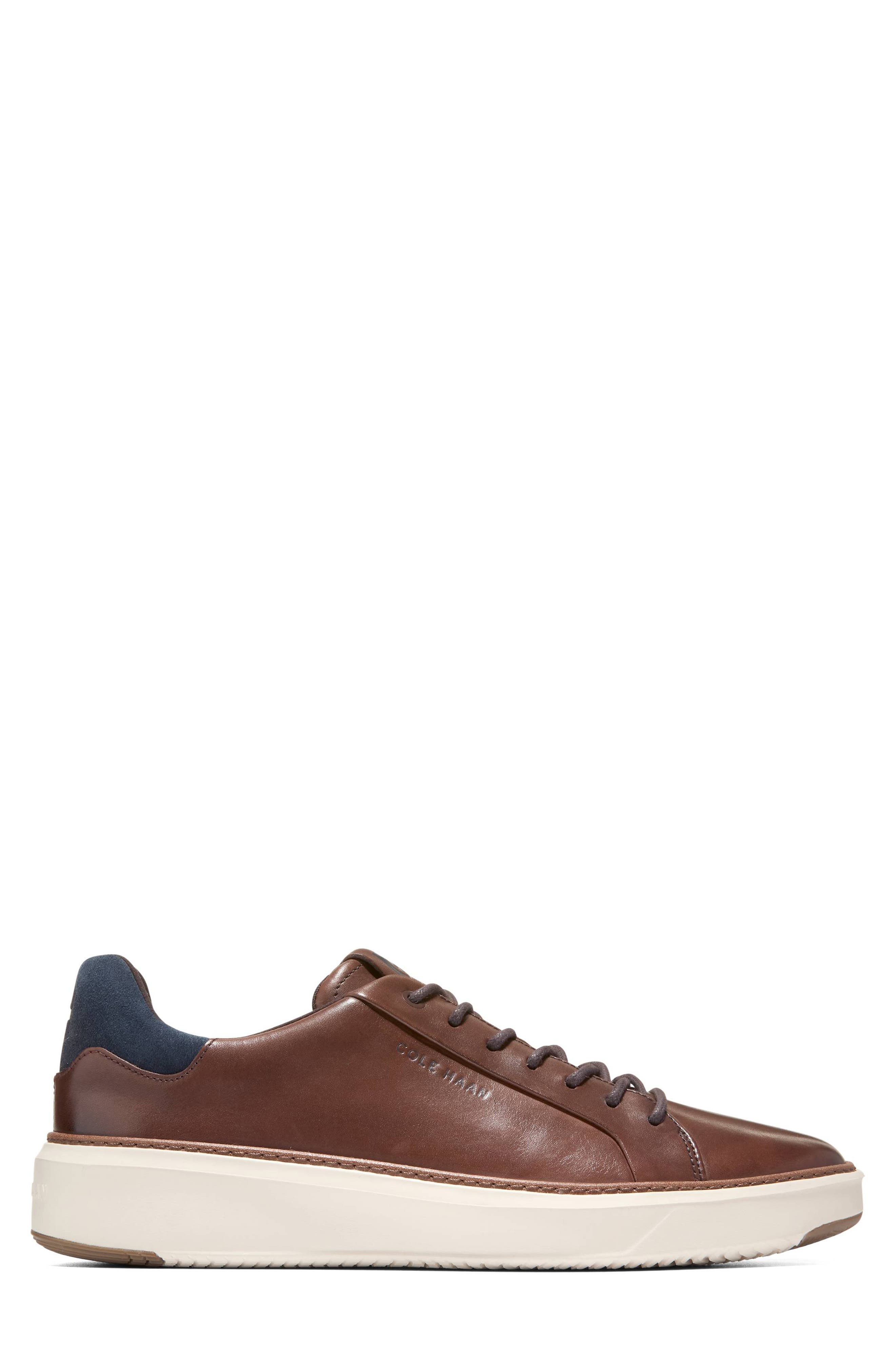 GrandPro Topspin Leather Sneaker, Alternate, color, CHESTNUT/ NAVY BLAZER