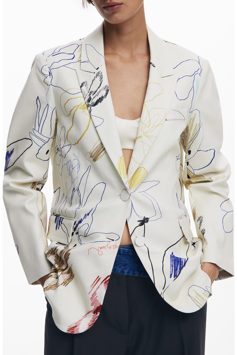 Abstract Print Blazer, Alternate, color, LIGHT BEIGE